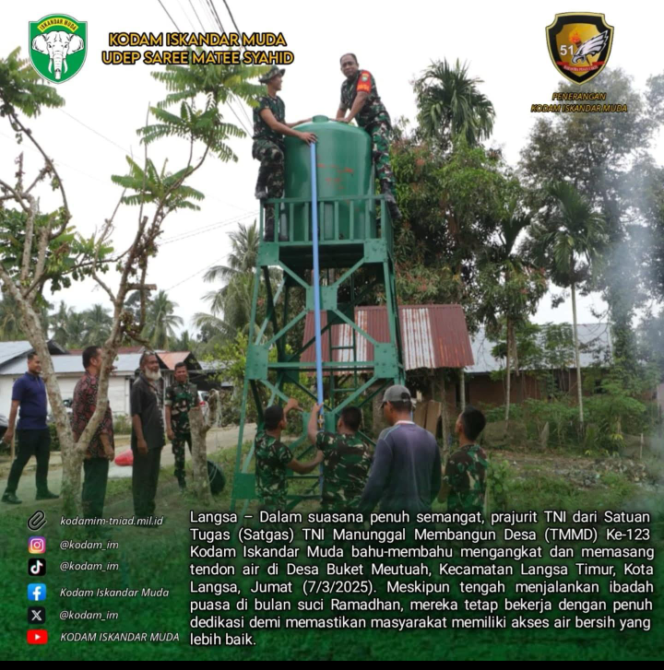 
					Pangdam IM : Pembangunan Sumur Bor oleh Satgas TMMD ke 123 di Buket Meutuah, sebagai Wujud Komitmen kita bantu masyarakat.