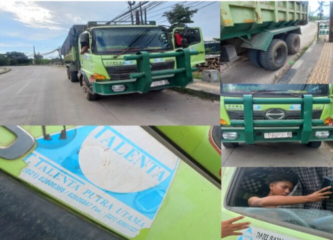 
					Kolase foto mobil perusahaan Talenta yang parkir di Bahu Jalan dengan dalih ban bocor. (Foto: Mantv7.id)