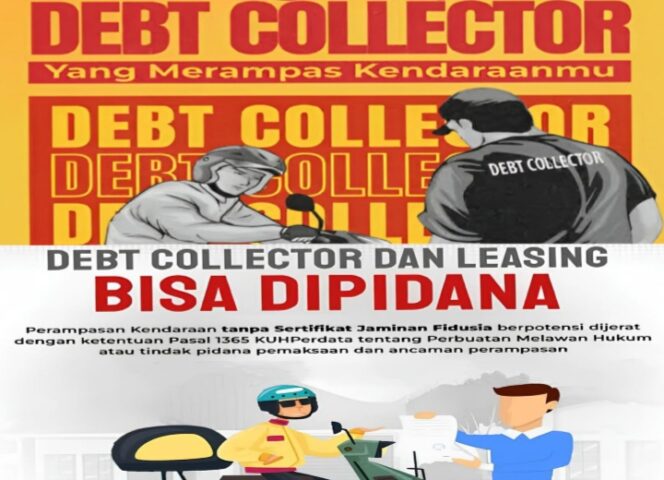 
					Ilustrasi gambar Debt Collector, dalam Undang-undang tindakan debt collector yang mengambil kendaraan secara paksa bisa dijerat dengan Pasal 365 KUHP tentang perampasan, Pasal 368 KUHP tentang pemerasan, dan Pasal 378 KUHP tentang penipuan. Maka, siapa pun yang terlibat dalam praktik ini, baik eksekutor maupun pihak leasing yang memerintahkannya, bisa dituntut pidana. (Foto: IST. Mantv7.id)