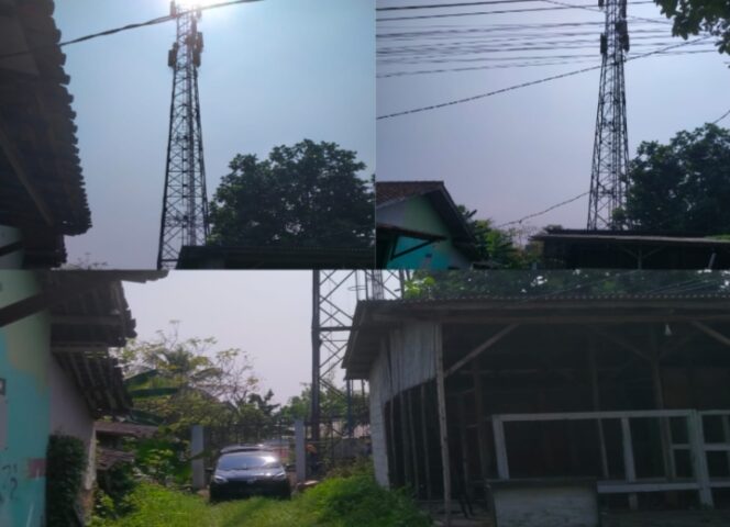 
					Kolase foto tower menara telekomunikasi berdiri menjulang di Kampung Bunar Indah, RT 03/03, Desa Sukatani, Kecamatan Cisoka, Kabupaten Tangerang. (Foto: Mantv7.id)