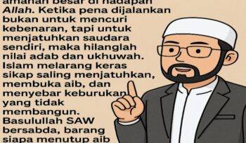 Ilustrasi gambar seorang Ustad menjelaskan bahwa Wartawan sejati tak sibuk mencari panggung. Ia cukup menulis dengan hati. Biar waktu dan publik yang menilai. Karena yang jujur tak butuh tepuk tangan cukup ridha Allah dan suara nurani. (Foto: IST. Mantv7.id)
