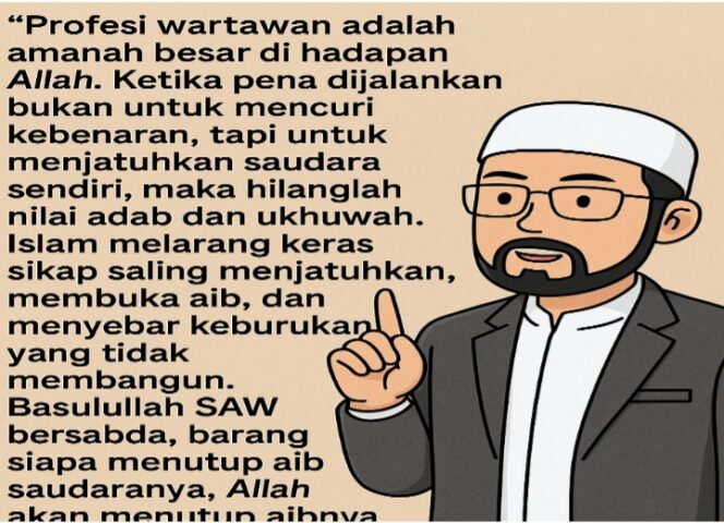 
					Ilustrasi gambar seorang Ustad menjelaskan bahwa Wartawan sejati tak sibuk mencari panggung. Ia cukup menulis dengan hati. Biar waktu dan publik yang menilai. Karena yang jujur tak butuh tepuk tangan cukup ridha Allah dan suara nurani. (Foto: IST. Mantv7.id)