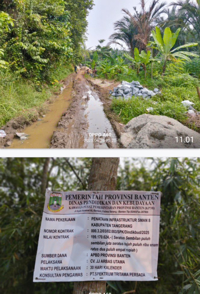 
					Proyek Penataan Infrastuktur di SMA 8 Kabupaten Tangerang diduga di Kerjakan Asal Jadi.