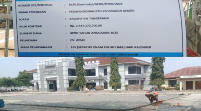 Kolase foto oapan proyek dan lokasi RTH Kecamatan Kemiri. (Foto: Mantv7.id)
