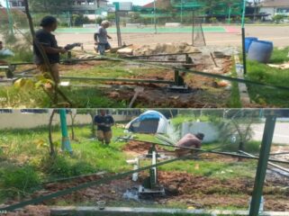 Kolase foto proyek pembangunan sarana climbing di kawasan Ruang Terbuka Hijau (RTH) Balaraja ini benar-benar bikin geleng-geleng kepala. Tidak ada papan proyek, pengawasan nihil, K3 diabaikan, dan pekerja lapangan bahkan mengaku tak tahu siapa penanggung jawabnya. (Foto: Mantv7.id)