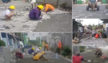 Proyek pembangunan paving block di Jalan Kalimaya, Permata Balaraja, RT 02 RW 01, Desa Saga, Kecamatan Balaraja, Kabupaten Tangerang. (Foto: Mantv7.id)