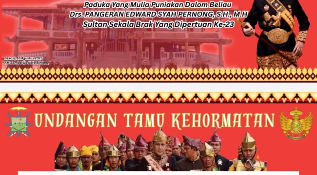 Surat Undangan Tamu Kehormatan Untuk Paduka Yang Mulia Puniakan Dalom Beliau Drs. Pangeran Edward Syah Pernong, S.H., M.H., Sultan Sekala Brak ke-23. (Foto: Mantv7.id)