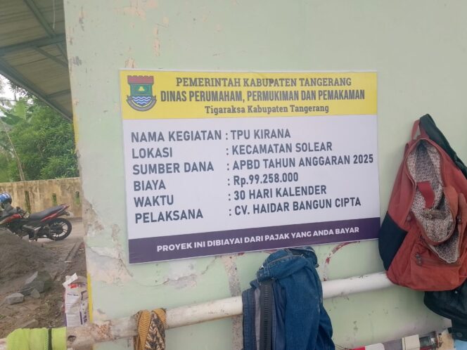 
					CV .Haidar Bangun Cipta Pelaksana Proyek TPU Kirana di Kecamatan Solear, Patut Dipertanyakan